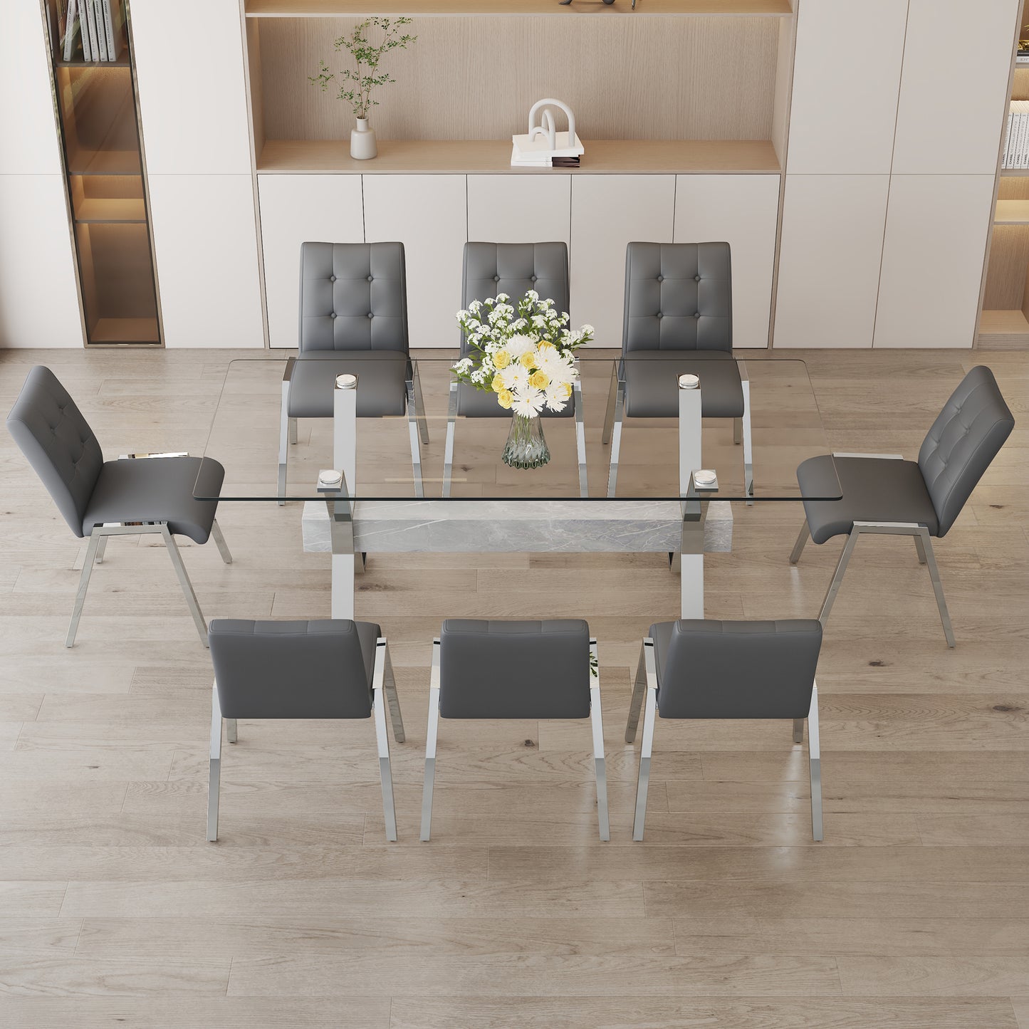 Nicolette 8-Piece Dining Table (gray chairs)