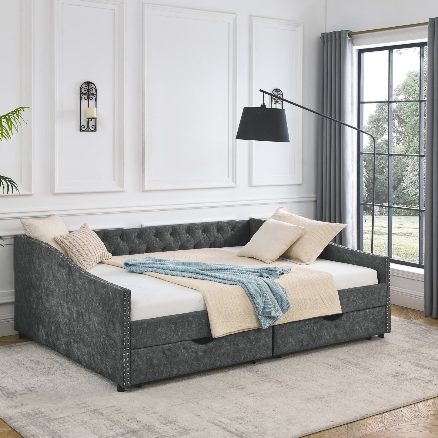 Button Dark Gray Daybed with Drawers (queen)