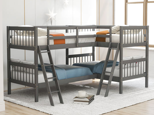 L-Shaped Gray Wood Bunk Bed