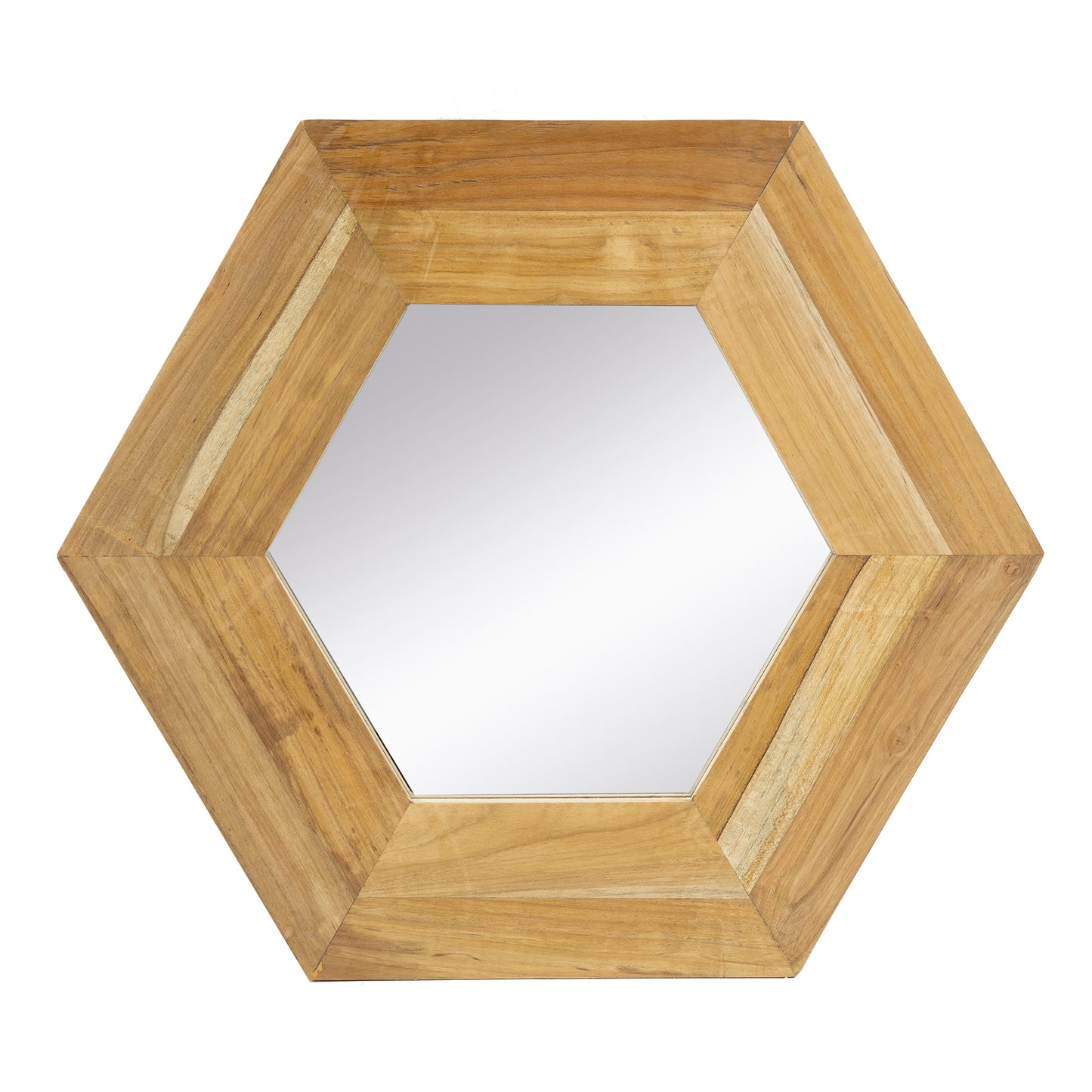 18.5" x 18.5" Hexagon Mirror with Natural Wood Frame