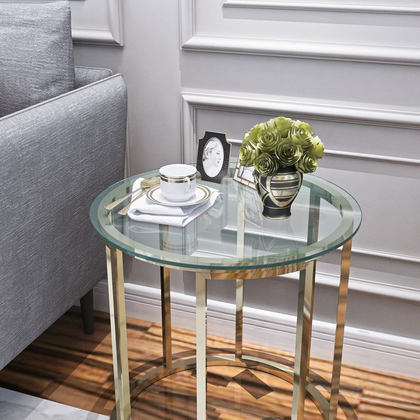 Round Tempered Glass End Table