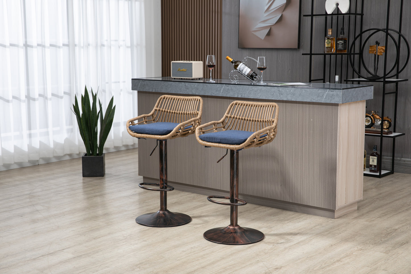 Ocean Blue Adjustable Bar Stools, Set of 2