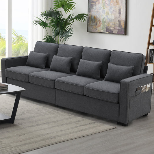 Dominique 4-Seater Modern Linen Fabric Sofa (dark gray)