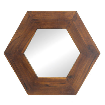 18.5" x 18.5" Hexagon Mirror with Dark Brown Wood Frame