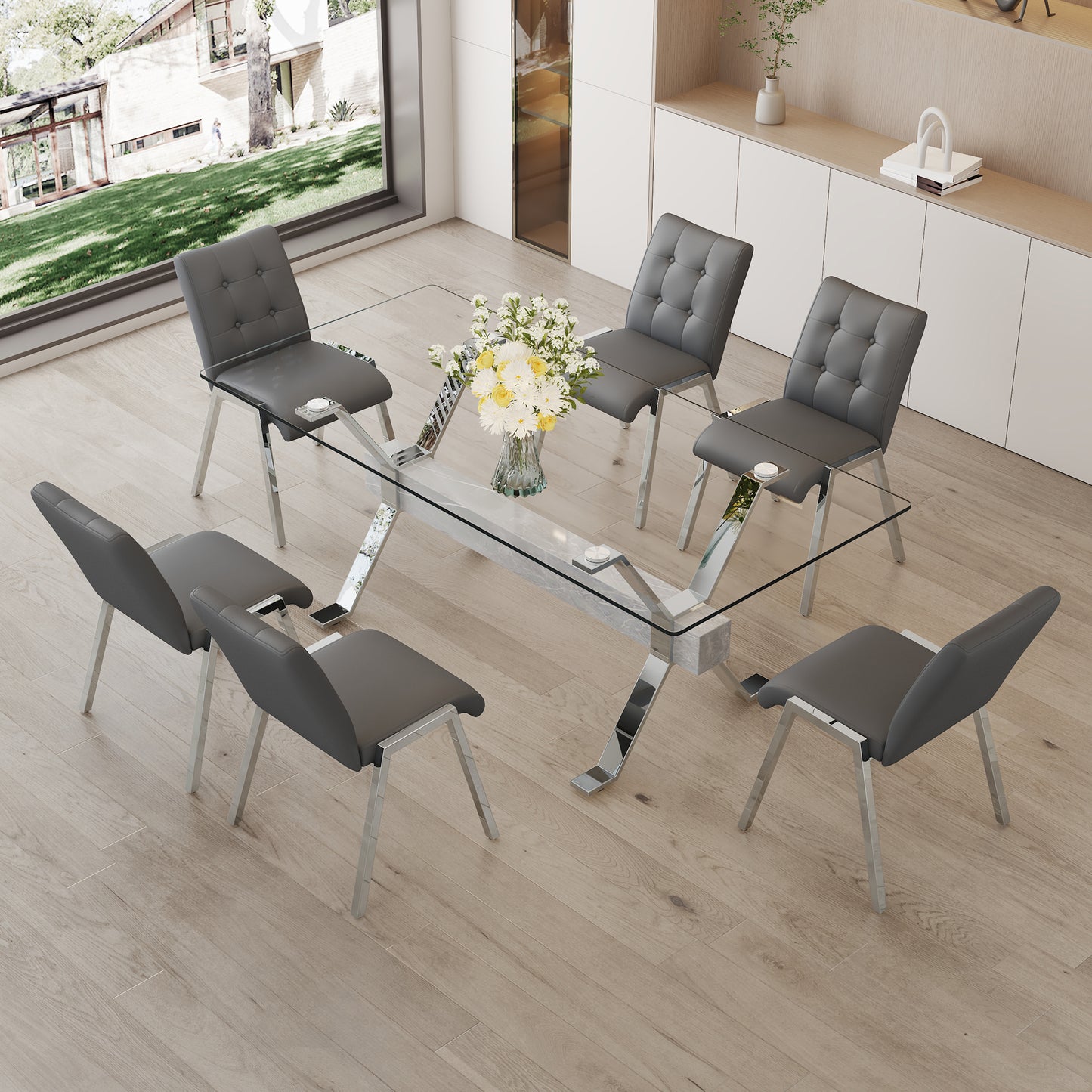 Nicolette 6-Piece Dining Table (gray chairs)