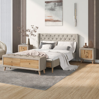4-Piece Bedroom Set Queen Size Upholstered Platform Bed
