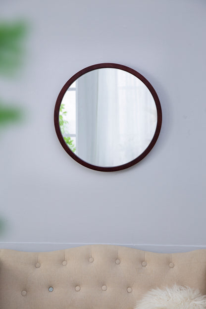 20" x 20" Circle Wall Mirror with Walnut Wooden Frame