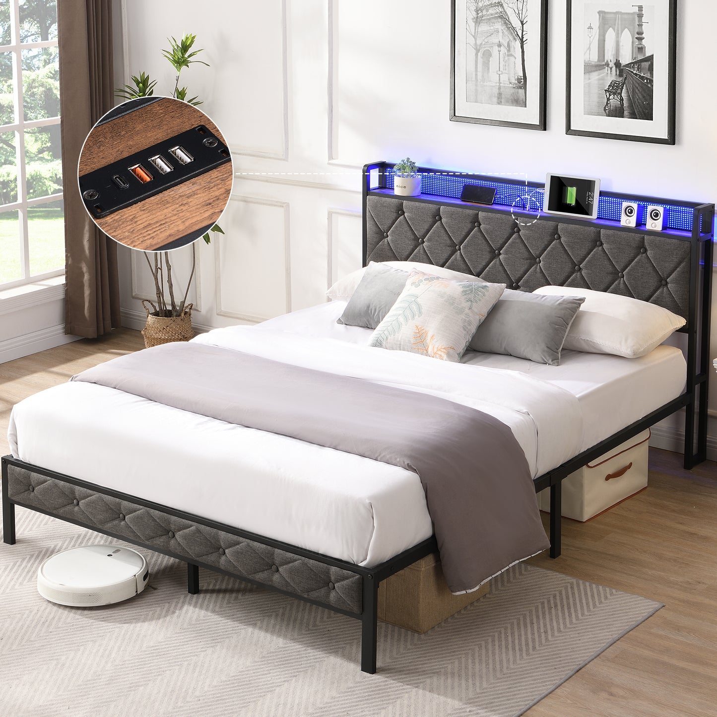 Damien Full Bed (dark gray)