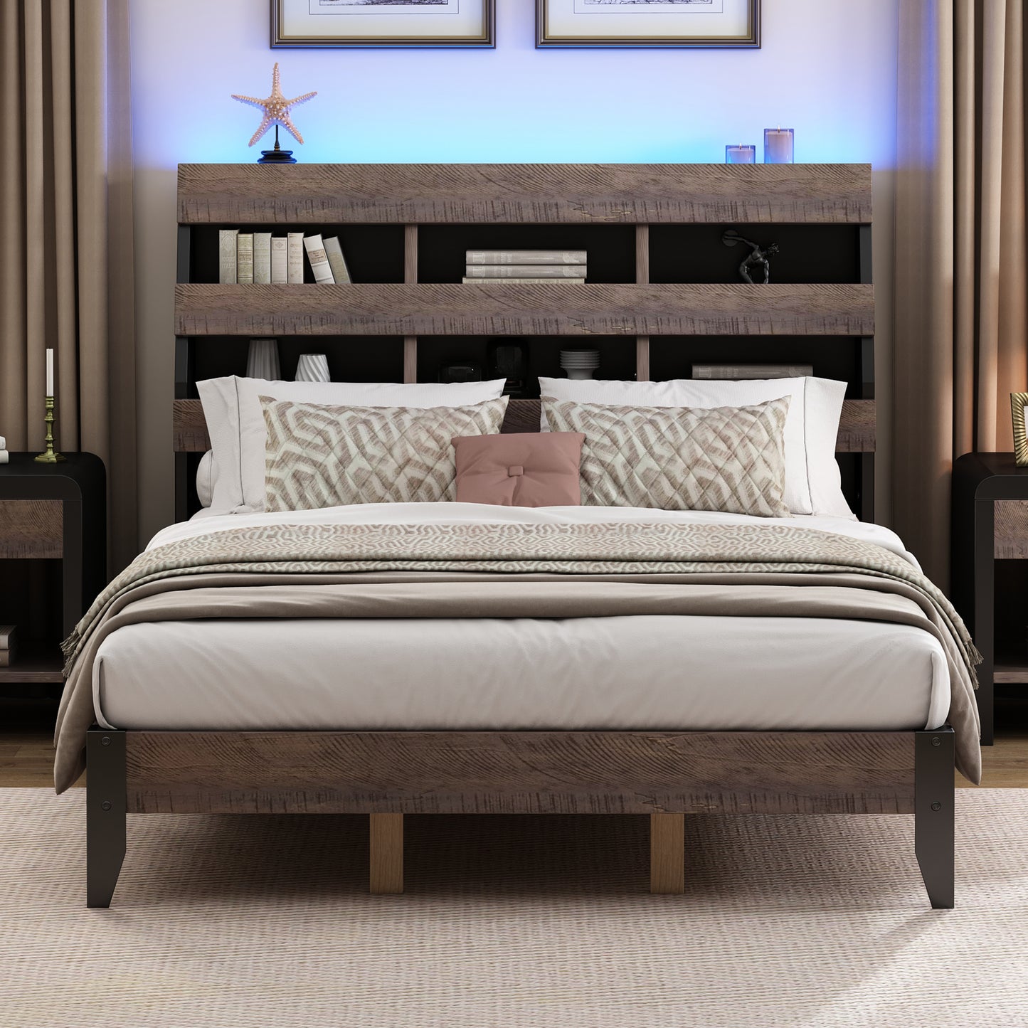 Leo Bookshelf Queen Bed (walnut)