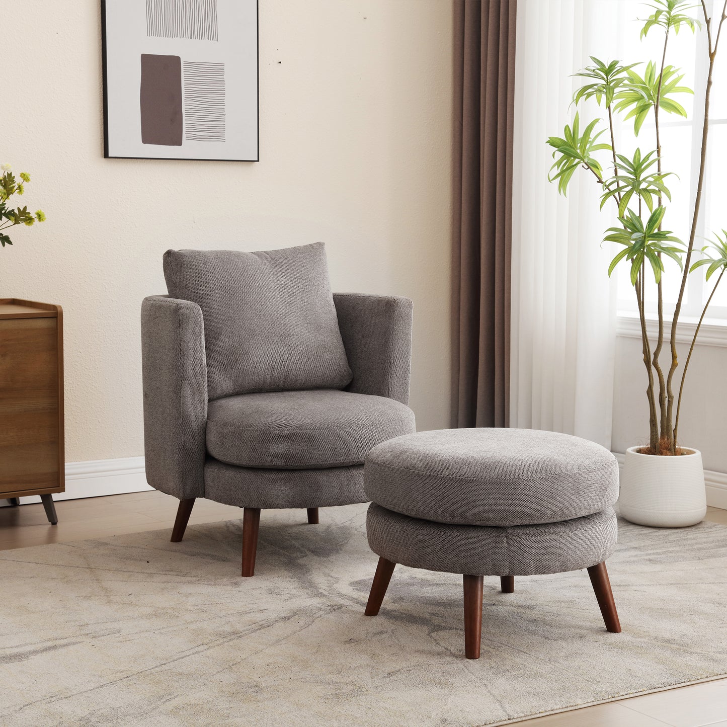 Benson Taupe Accent Chair with Ottoman