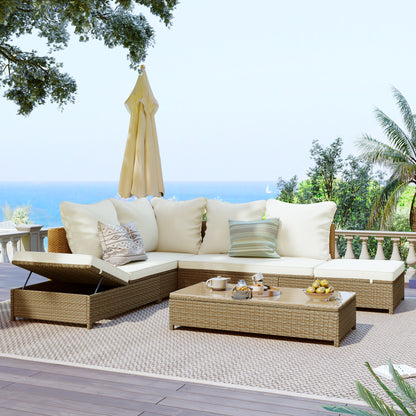 3-Piece Beige Rattan Sofa Set