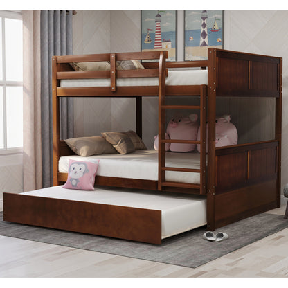 Walnut Full Over Full Bunk Bed with Twin Size Trundle