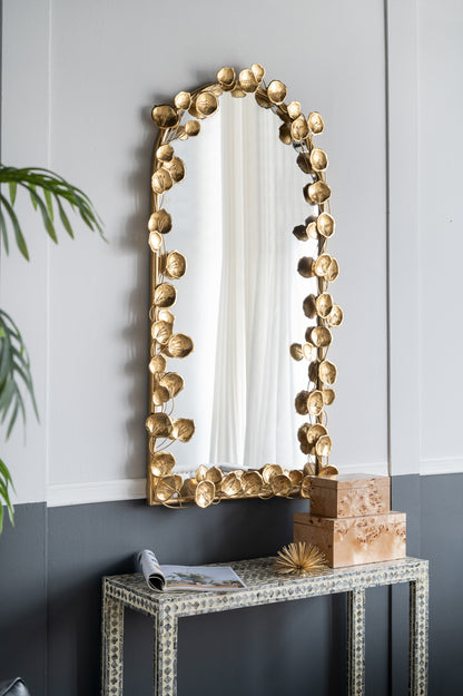 Arched Wall Mirror with Golden Leaf Accents