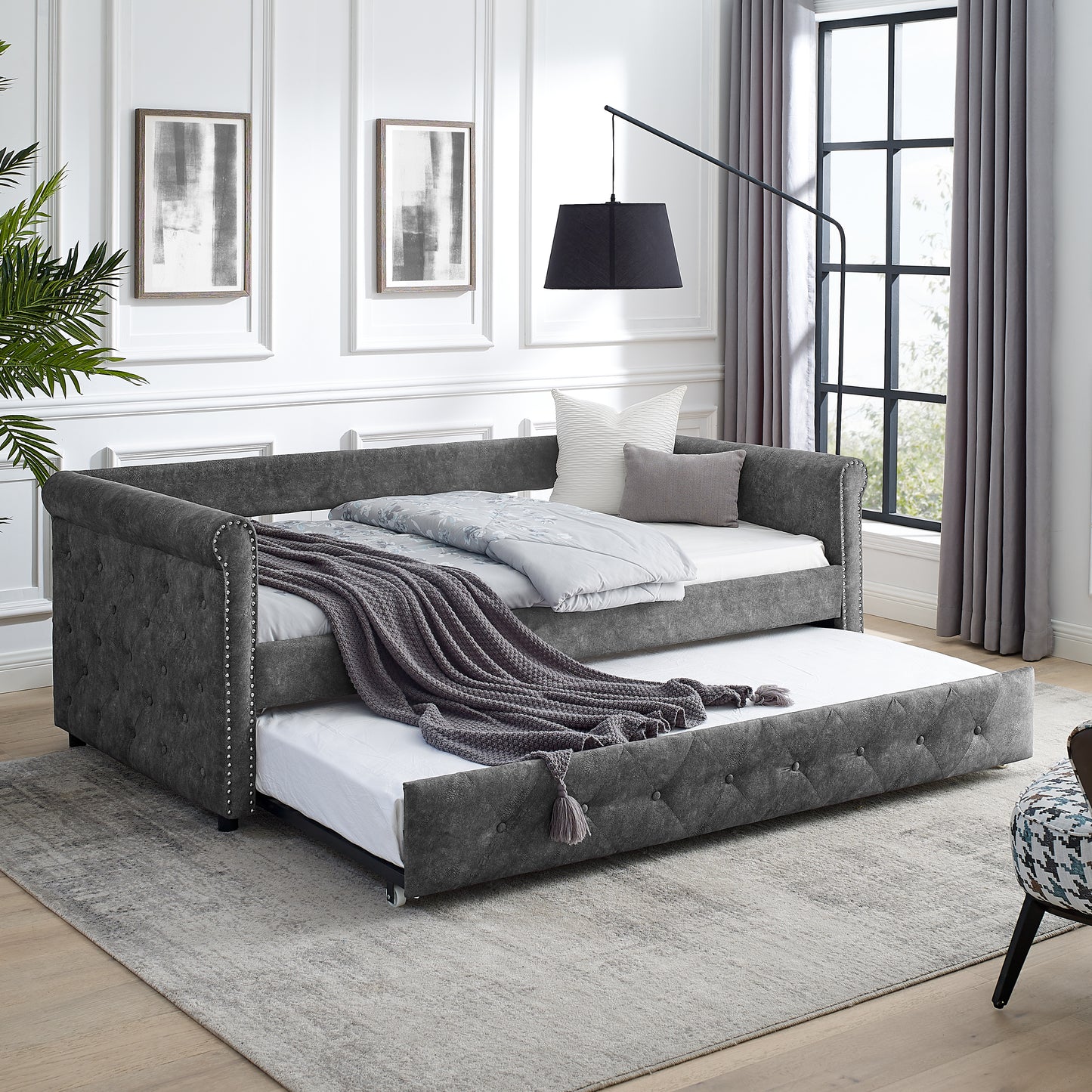 Cassia Dark Gray Daybed with Trundle (twin/twin)