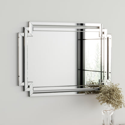 Large Wall-Mounted Silver Twisted Rectangular Wall Mirror