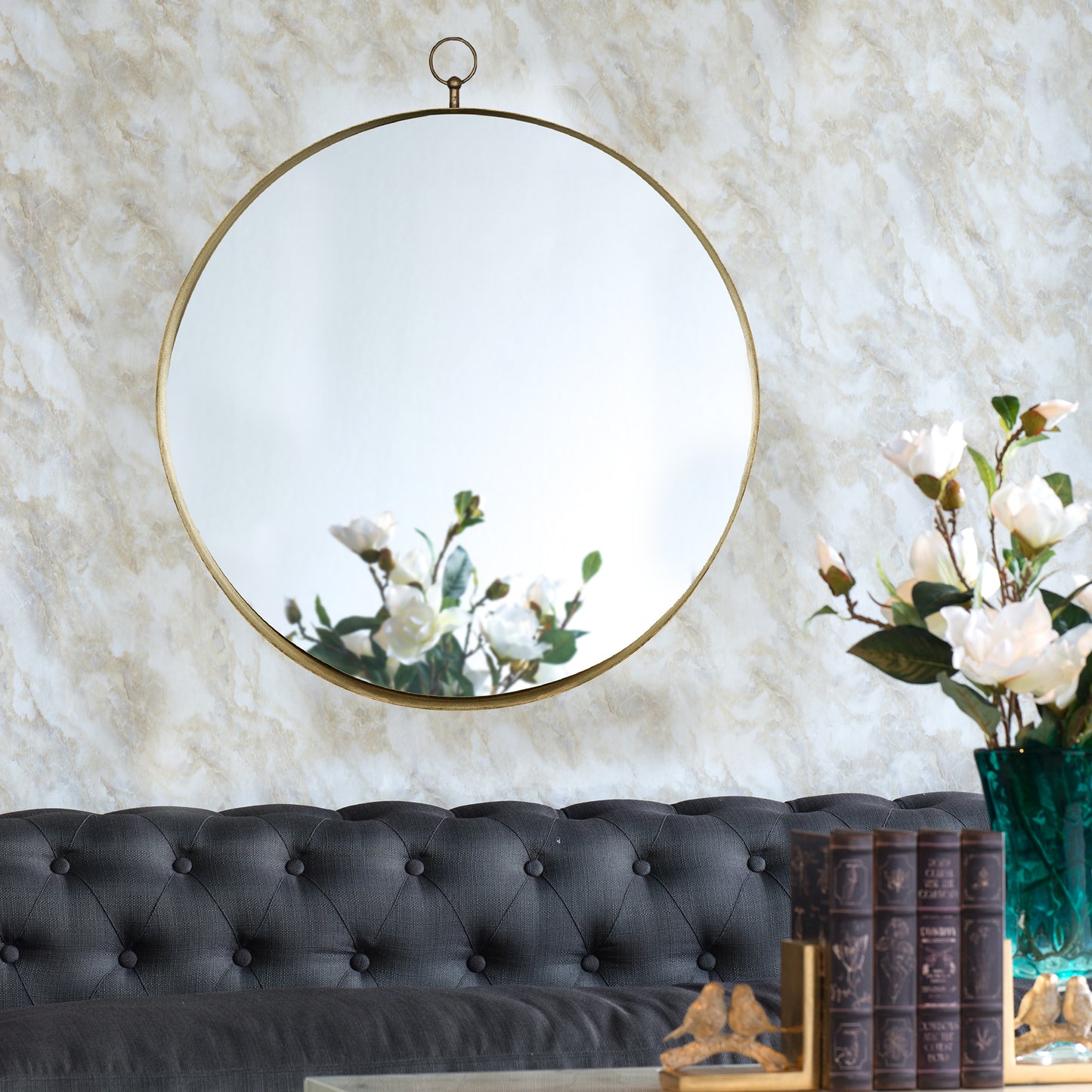 30"x34" Gold Round Mirror