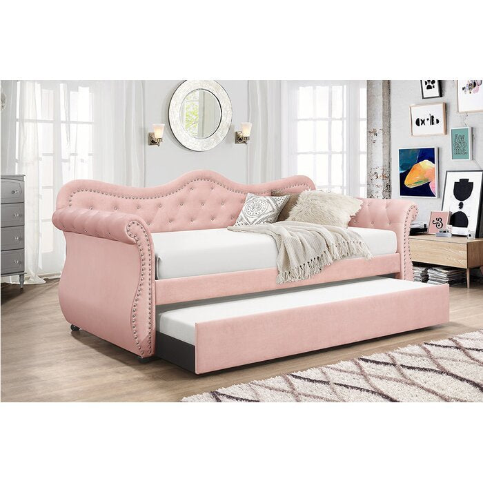 Abby Pink Velvet Daybed with Trundle (twin)