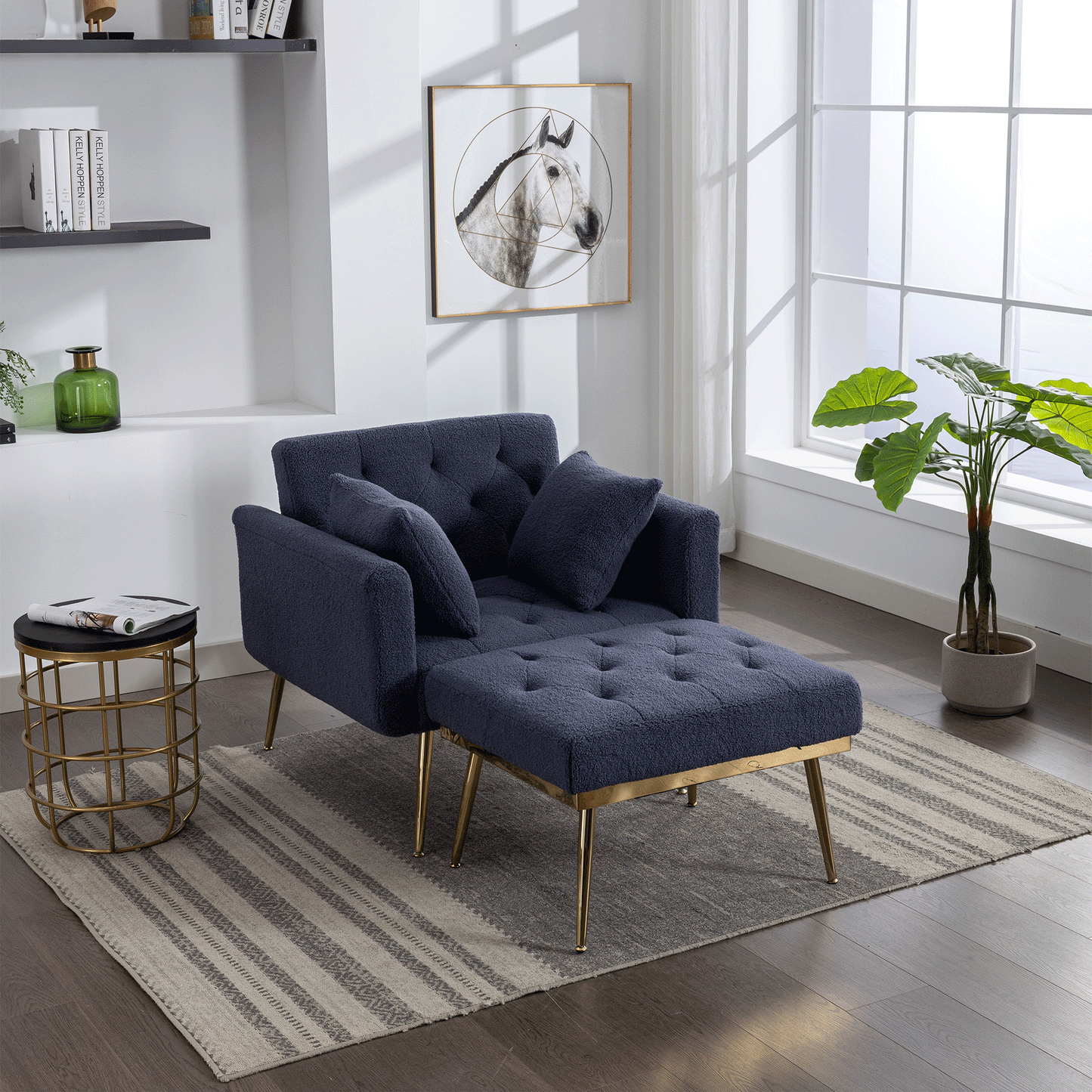 Nora Navy 36.61'' Wide Adjustable Accent Chair With Ottoman