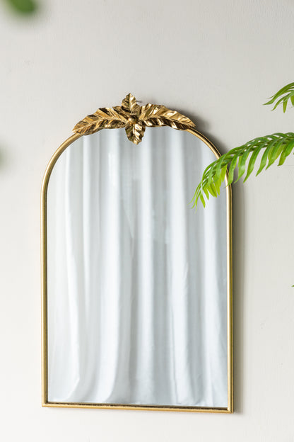 Arched Wall Mirror with Gold Metal Leaf Frame