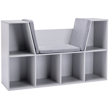 6-Cubby Kids Bookcase with Reading Nook (gray)