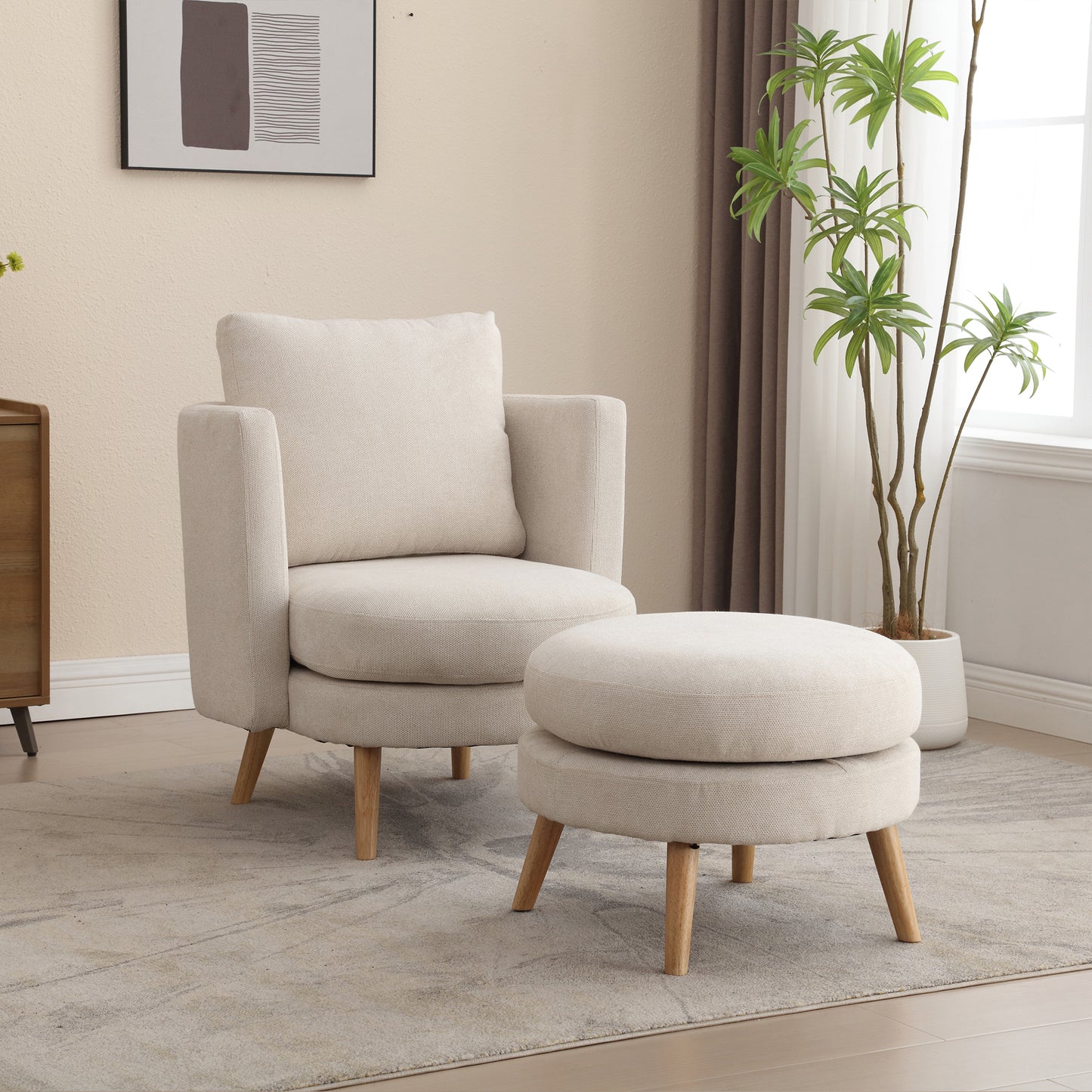 Benson Beige Accent Chair with Ottoman