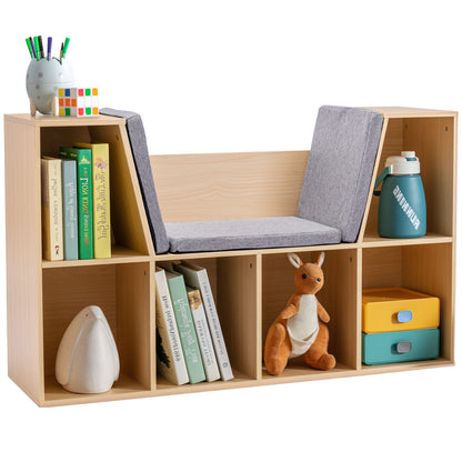 6-Cubby Kids Bookcase with Reading Nook (natural)