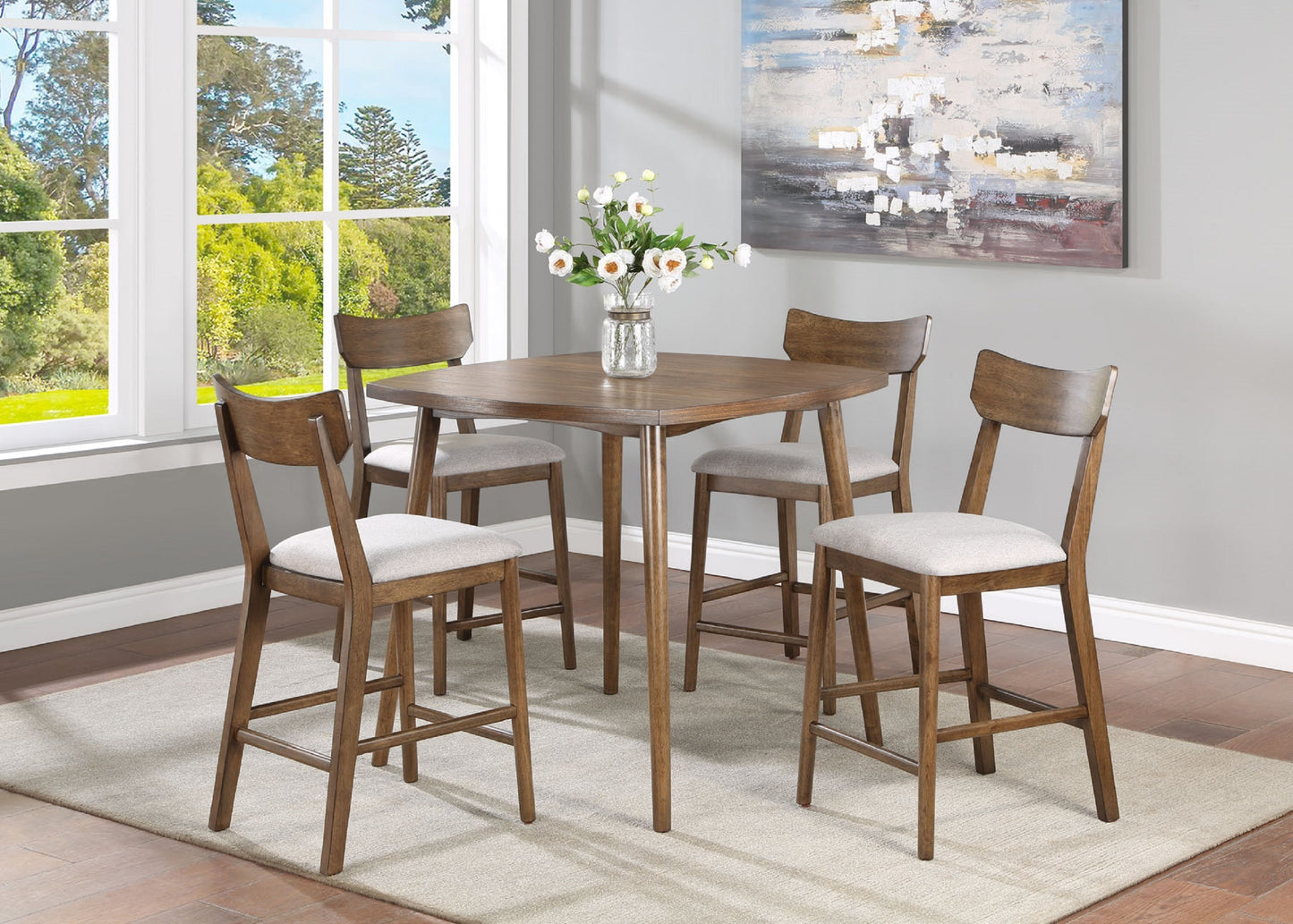 Mid-Century Counter-Height 5-Piece Dining Table Set