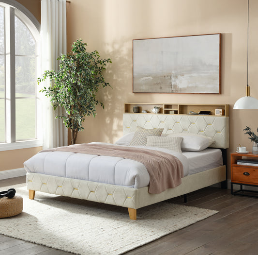 Evie Queen Bed (beige)