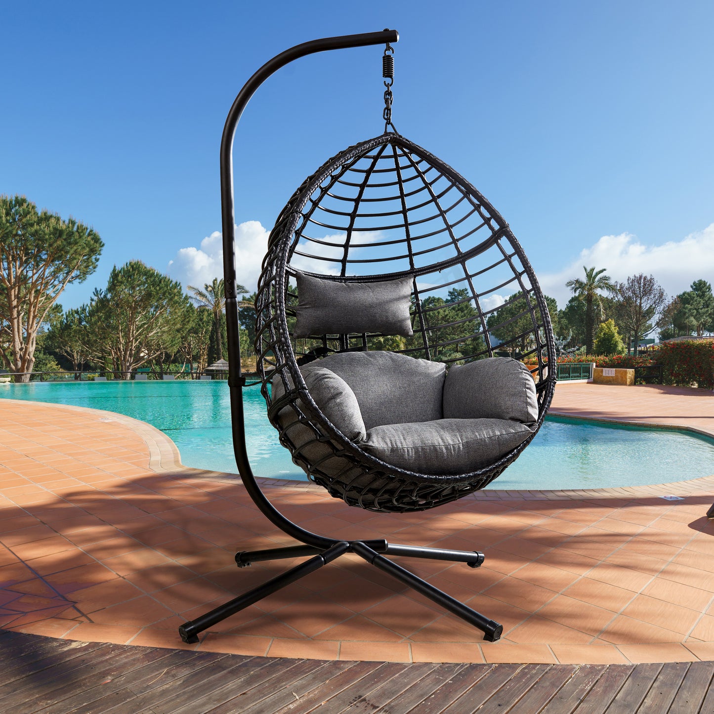 Gray Egg Swing Chair with Stand