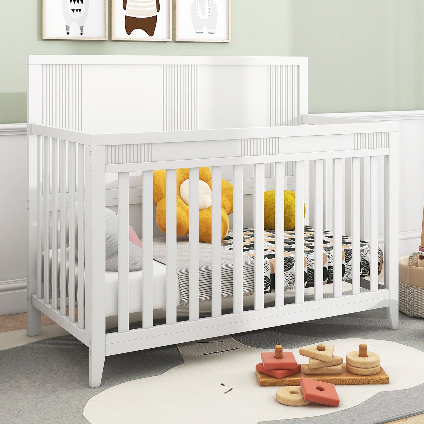 White Line Bear Crib