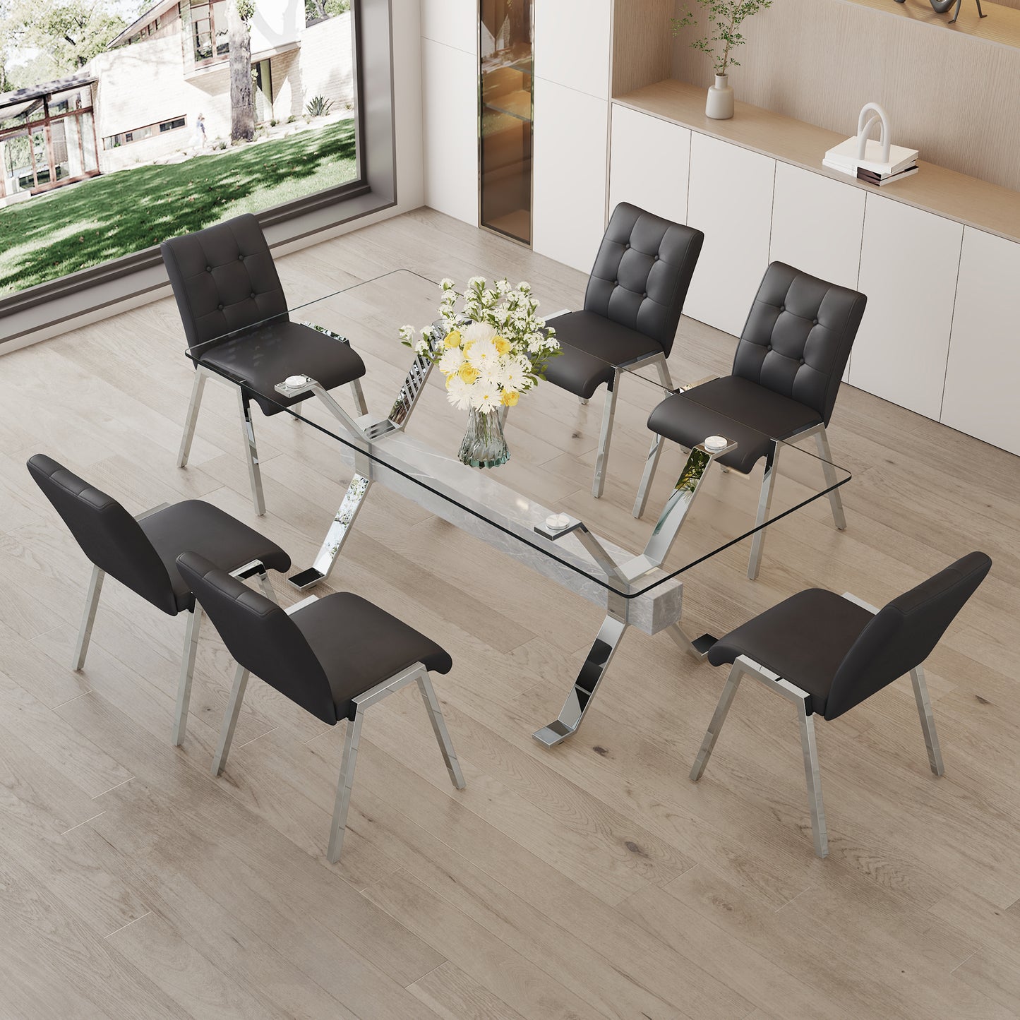 Nicolette 6-Piece Dining Table (black chairs)