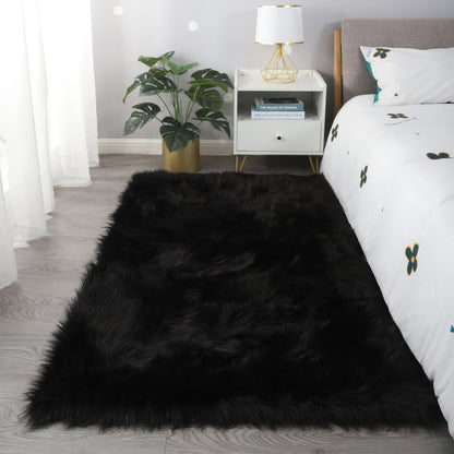 Ultra Soft Fluffy Faux Fur Area Rug 7X5 (black)