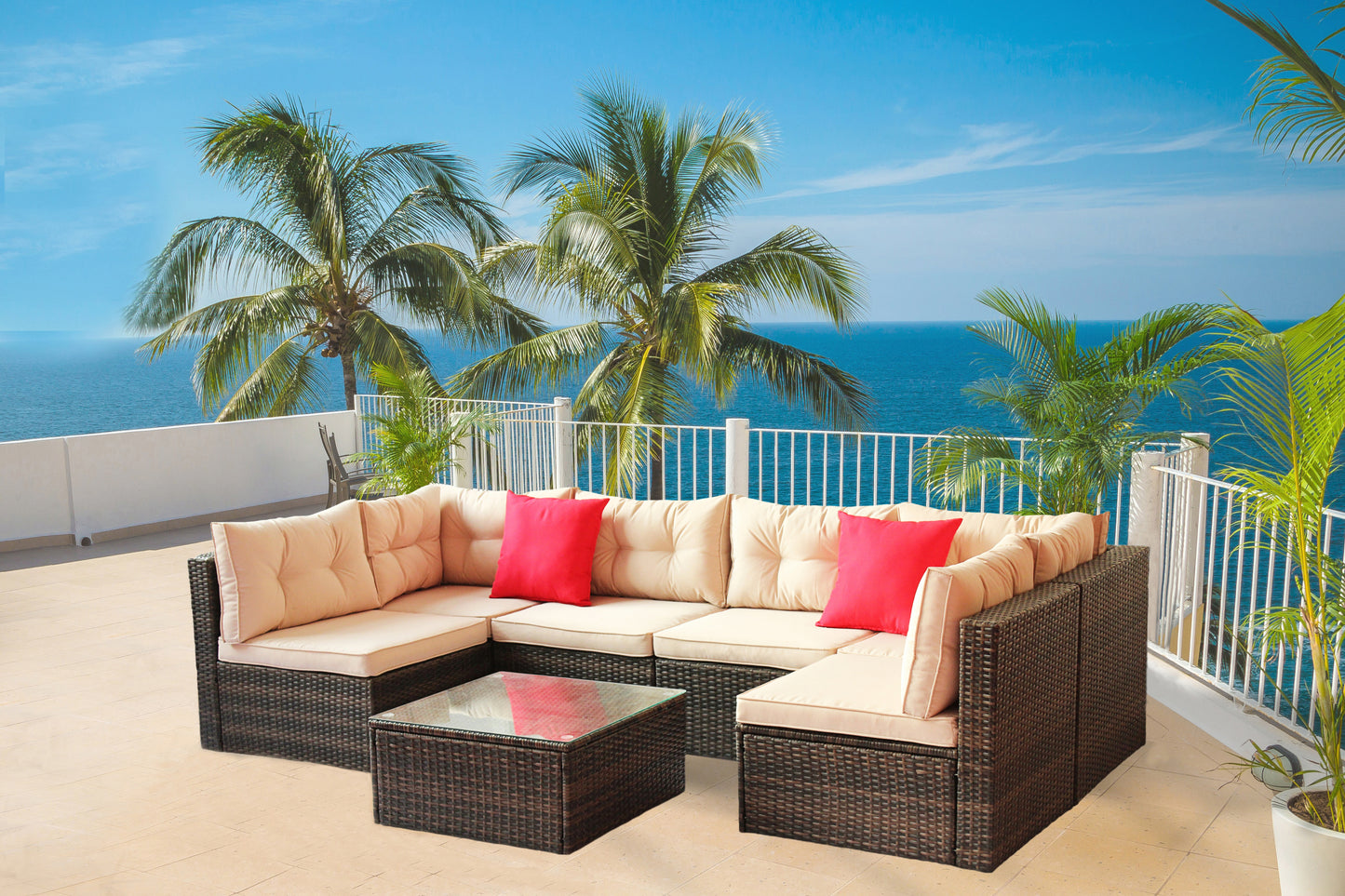 7 Piece Outdoor Sectional (brown)