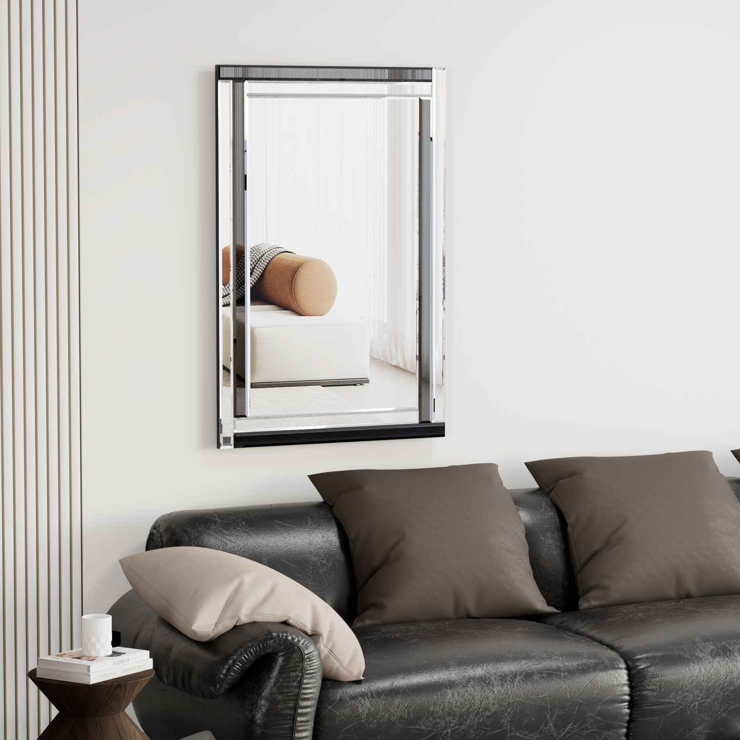 Large Wall-Mounted Silver and Black Decorative Rectangular Wall Mirror