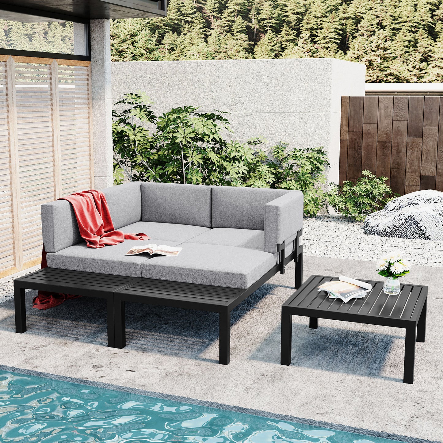 Outdoor 3 Piece Aluminum Alloy Sectional Sofa Set (gray)