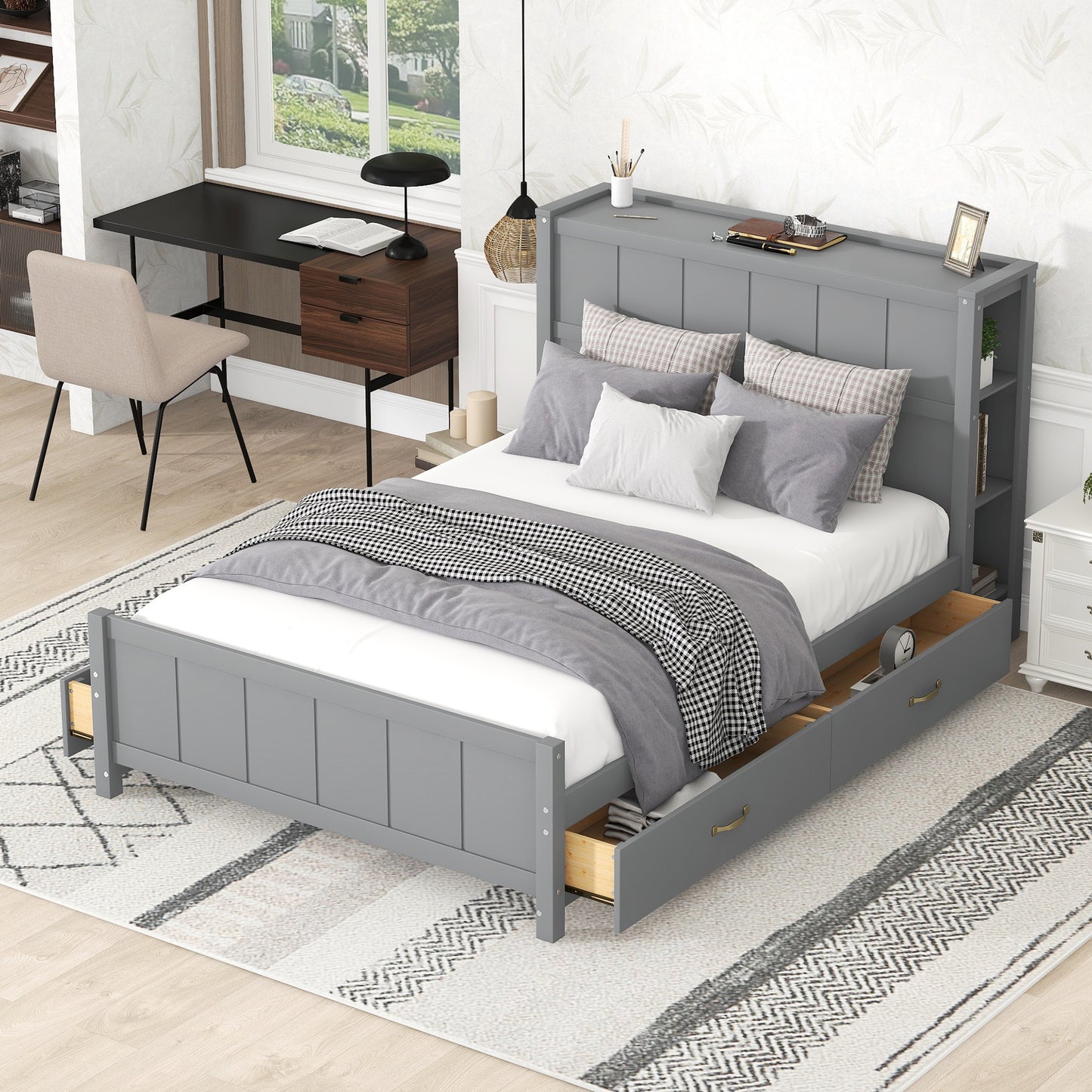 Ron Full Size Storage Bed (gray)