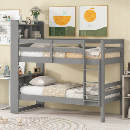 Bookcase Gray Twin Over Twin Bunk Bed